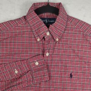 Ralph Lauren Red Plaid Holiday Fall Long Sleeve‎ Button Down Navy Pony Men's Sm